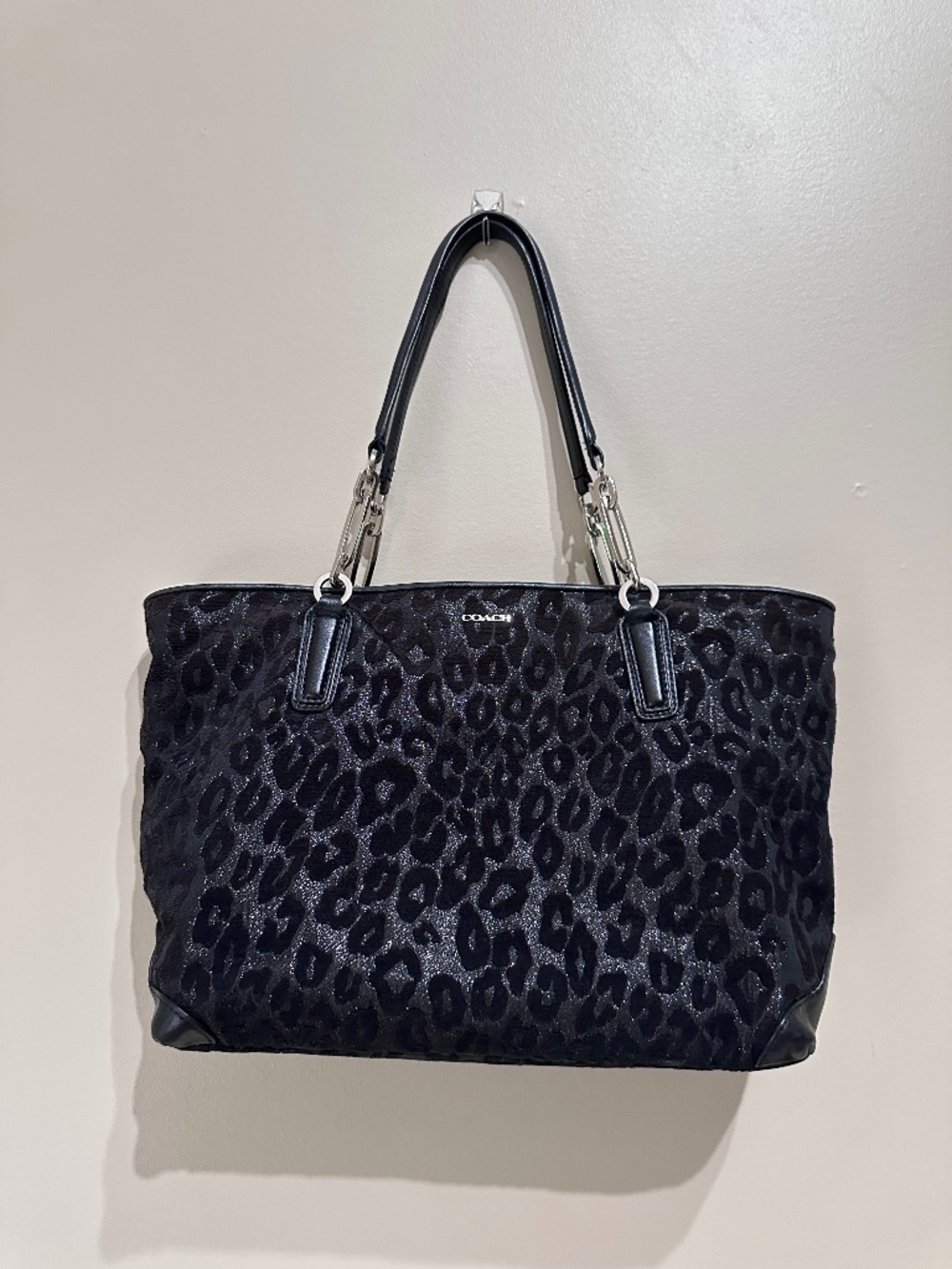 Coach Madison Chenille Ocelot Tote Shoulder Bag with Zipper